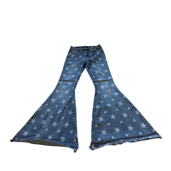 Judy Blue Spangled Super Flare Bell Bottom Jeans Sz 28 High Rise Star Print - Picture 3 of 11